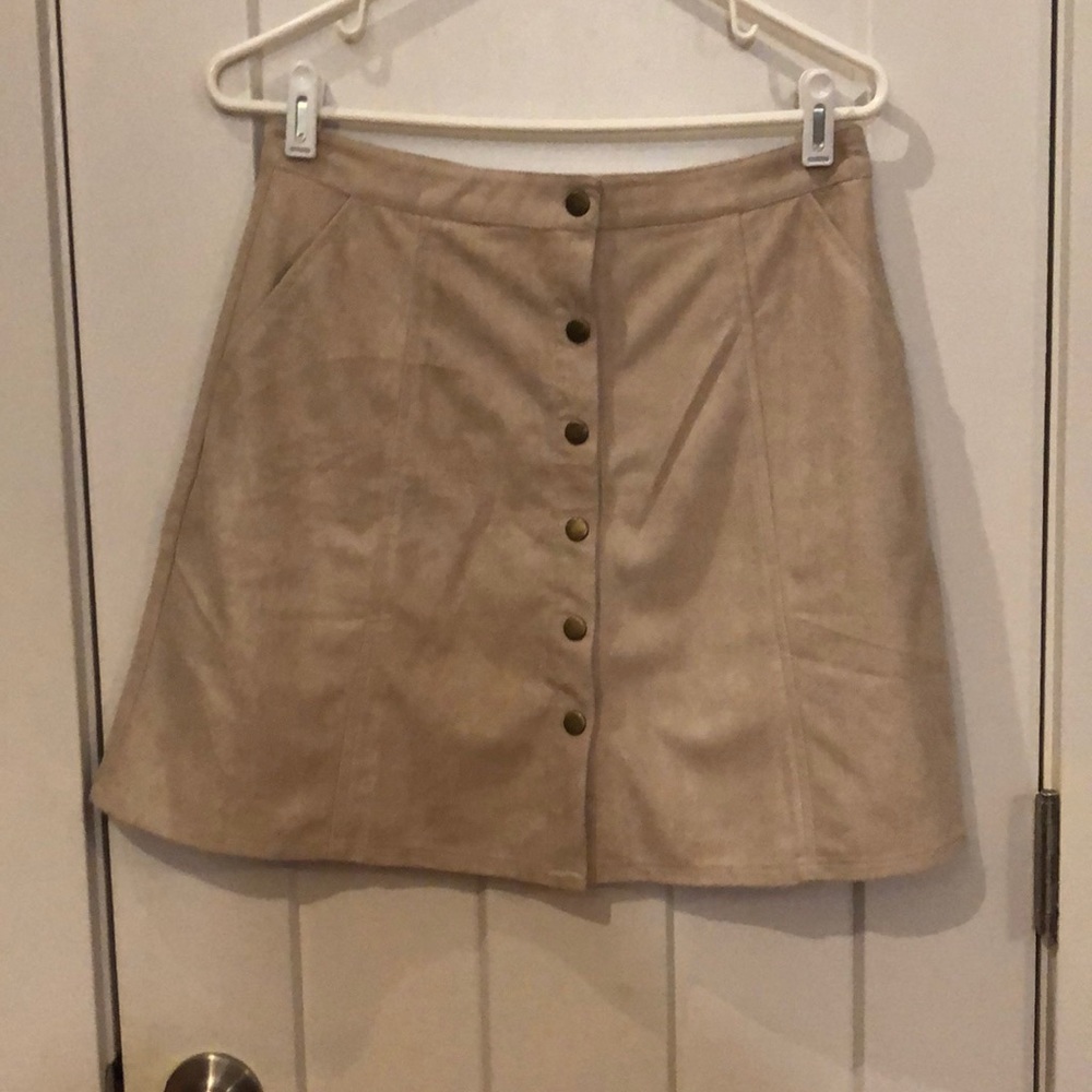 Suede button front skirt